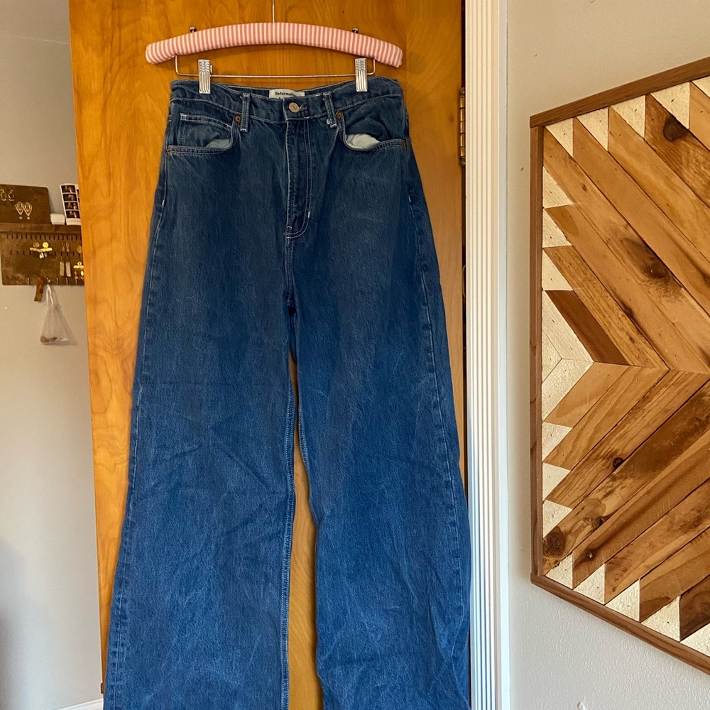 Reformation Cary High Rise Slouchy Wide-Leg Blue Jeans Sz 29